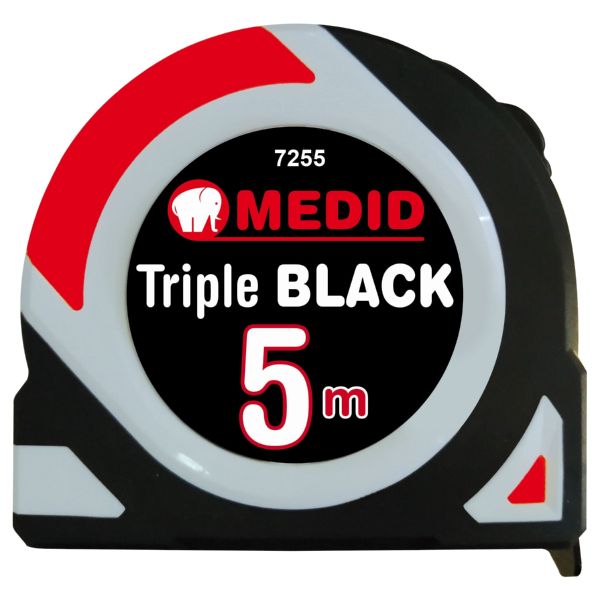 FLEXOMETRO TRIPLE BLACK 5 M X 25 MM FONDO NEGRO IMPRESO EN BLANCO MEDID