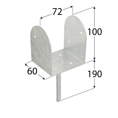 R8.1 - Soporte para poste con barra roscada de 20x190 mm. 60 x 72
